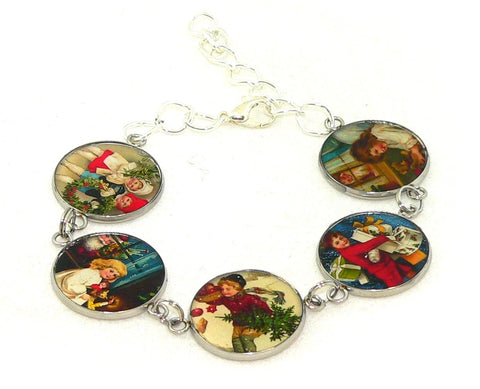 Handmade Vintage Art Xmas Jewelry Charm Bracelet Gift for Her