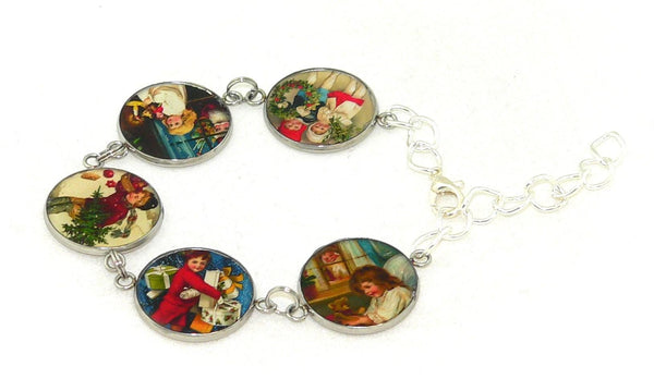 Handmade Vintage Art Xmas Jewelry Charm Bracelet Gift for Her
