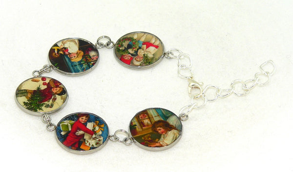 Handmade Vintage Art Xmas Jewelry Charm Bracelet Gift for Her