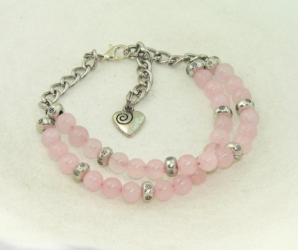 Artisan Rose Quartz Bracelet with Adjustable Silver Toggle Handcrafted Fashionable Accessory