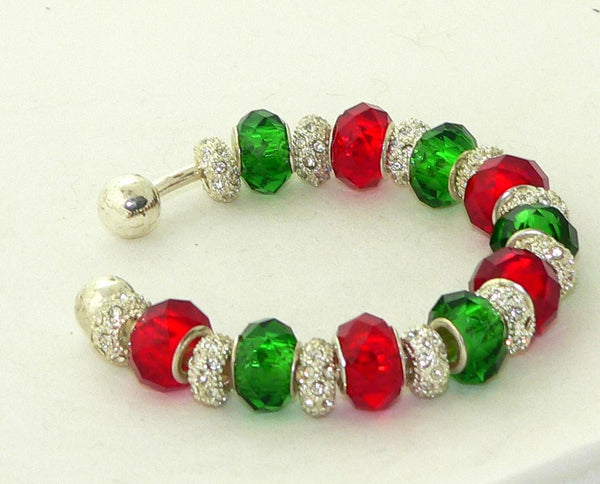 Festive Christmas Red Green Glass Lampwork Beads