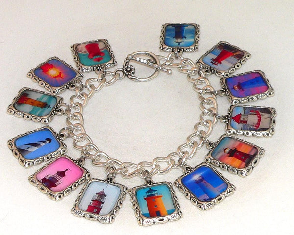 Vintage Art Lighthouse Bracelet with Unique Beach Charms Altered Art Lighthouse Bracelet
