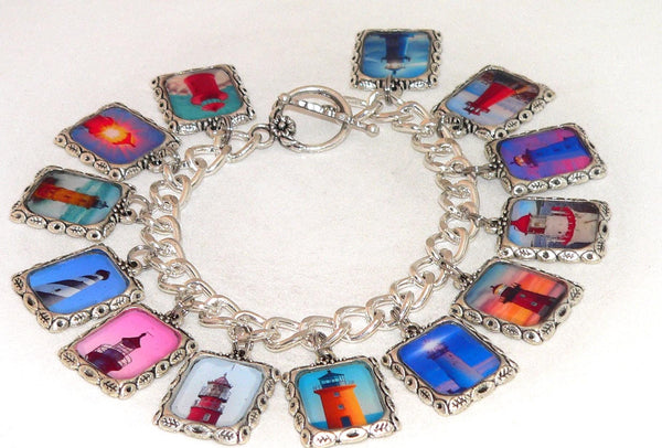 Vintage Art Lighthouse Bracelet with Unique Beach Charms Altered Art Lighthouse Bracelet