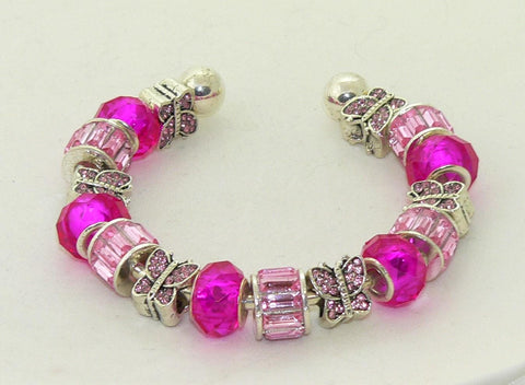 Handmade Pink Murano Glass Butterfly Bracelet Jewelry Gift