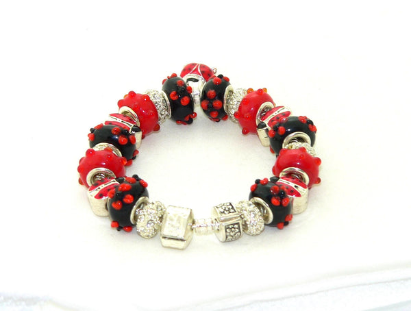 Handmade Red Black Murano Glass Ladybug Bracelet Jewelry Gift
