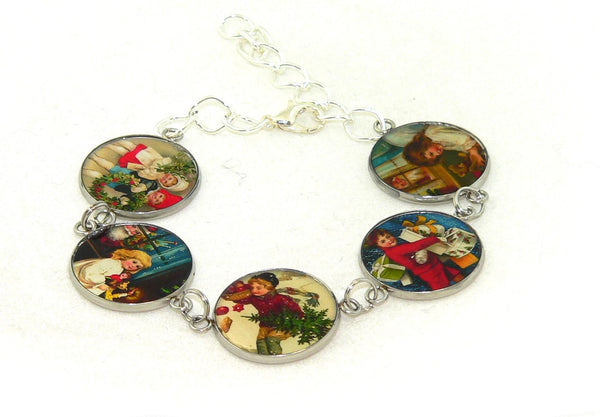 Handmade Vintage Art Xmas Jewelry Charm Bracelet Gift for Her