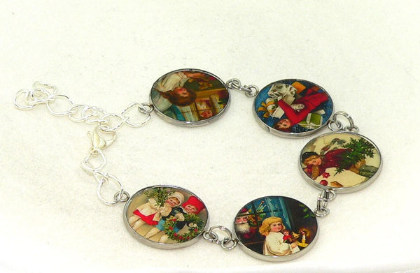 Handmade Vintage Art Xmas Jewelry Charm Bracelet Gift for Her