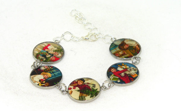 Handmade Vintage Art Xmas Jewelry Charm Bracelet Gift for Her