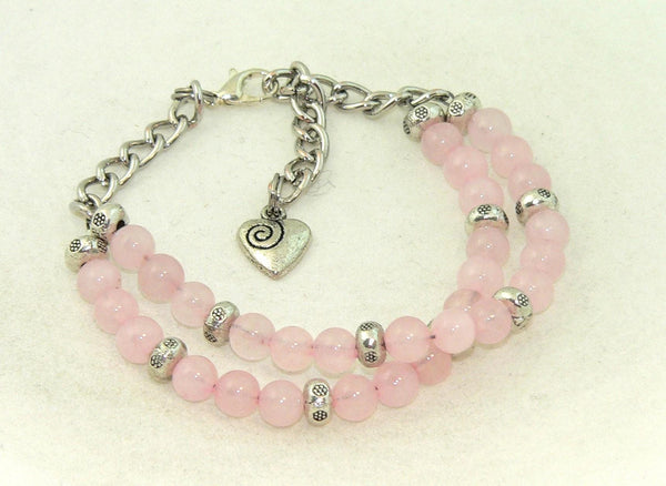 Artisan Rose Quartz Bracelet with Adjustable Silver Toggle Handcrafted Fashionable Accessory