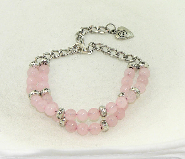 Artisan Rose Quartz Bracelet with Adjustable Silver Toggle Handcrafted Fashionable Accessory