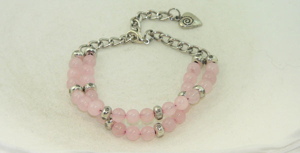 Artisan Rose Quartz Bracelet with Adjustable Silver Toggle Handcrafted Fashionable Accessory