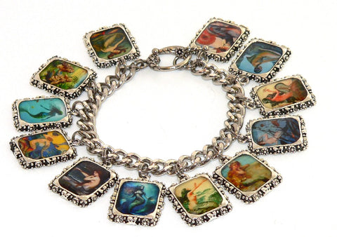 Vintage Mermaid Charm Bracelet with Artisan Deco Art Mermaid Altered Art Bracelet Mermaid Gifts For Her