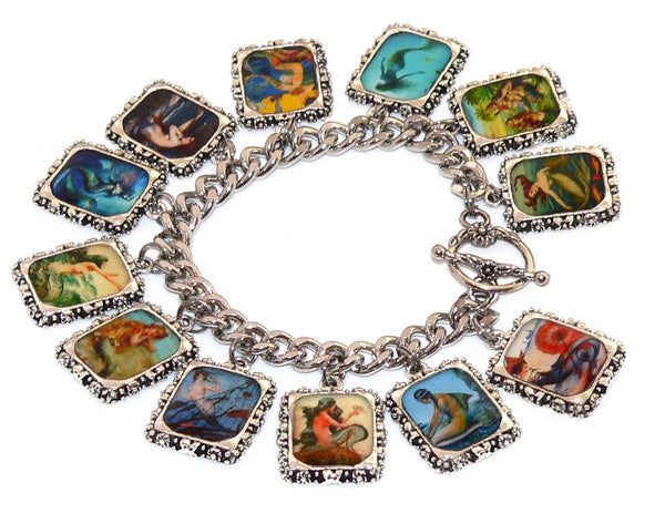 Vintage Mermaid Charm Bracelet with Artisan Deco Art Mermaid Altered Art Bracelet Mermaid Gifts For Her