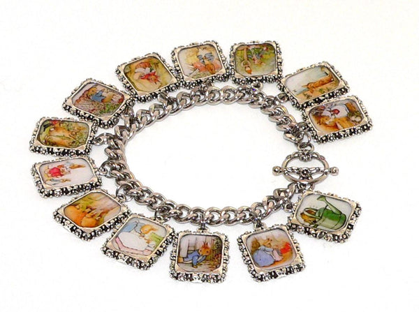 Vintage Beatrix Potter Peter Rabbit Charm Bracelet - Whimsical Altered Art Jewelry Gift for Book Lovers