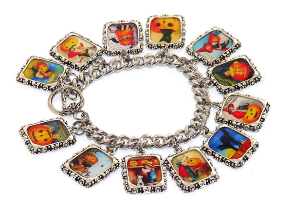Vintage Halloween Bracelet Halloween Charm Jewelry for Her with Vintage Altered Art Halloween Bracelet Artisan Postcards