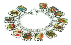 Handcrafted Christmas Art Jewelry Gift Charm Bracelet for Her Vintage Christmas Bracelet