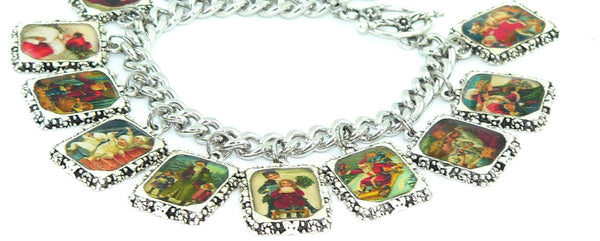 Handcrafted Christmas Art Jewelry Gift Charm Bracelet for Her Vintage Christmas Bracelet