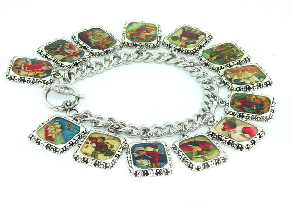 Handcrafted Christmas Art Jewelry Gift Charm Bracelet for Her Vintage Christmas Bracelet