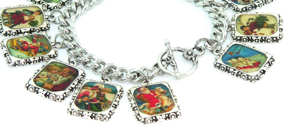 Handcrafted Christmas Art Jewelry Gift Charm Bracelet for Her Vintage Christmas Bracelet