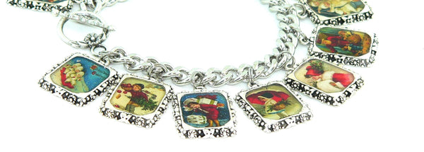 Handcrafted Christmas Art Jewelry Gift Charm Bracelet for Her Vintage Christmas Bracelet