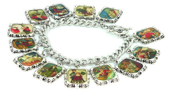 Handcrafted Christmas Art Jewelry Gift Charm Bracelet for Her Vintage Christmas Bracelet