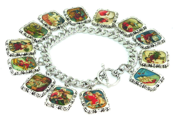 Handcrafted Christmas Art Jewelry Gift Charm Bracelet for Her Vintage Christmas Bracelet