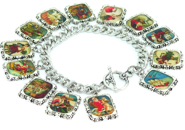 Handcrafted Christmas Art Jewelry Gift Charm Bracelet for Her Vintage Christmas Bracelet