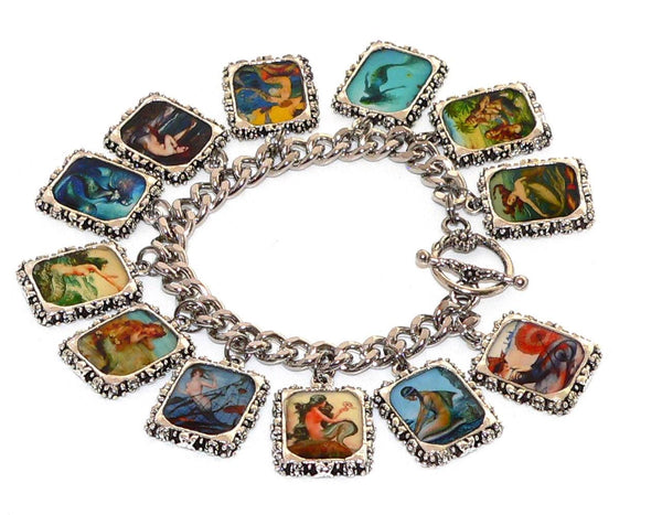 Vintage Mermaid Charm Bracelet with Artisan Deco Art Mermaid Altered Art Bracelet Mermaid Gifts For Her