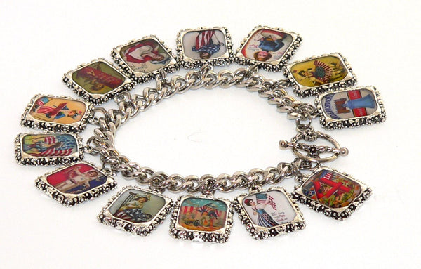 Vintage July 4th Bracelet | Patriotic Altered Art Bracelet, Patriotic Charm Bracelet, Handmade Freedom Accessory for Independence Day