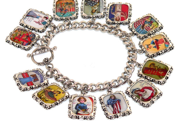 Vintage July 4th Bracelet | Patriotic Altered Art Bracelet, Patriotic Charm Bracelet, Handmade Freedom Accessory for Independence Day