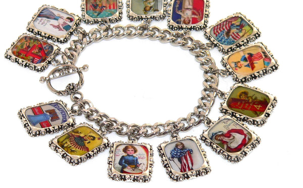 Vintage July 4th Bracelet | Patriotic Altered Art Bracelet, Patriotic Charm Bracelet, Handmade Freedom Accessory for Independence Day