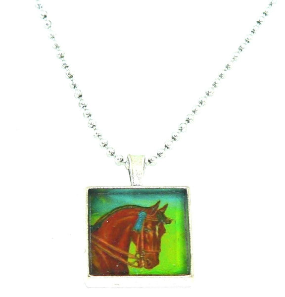 Vintage Equestrian Horse Necklace, Handmade Statement Jewelry, Unique Pendant Gift Vintage Equestrian Altered Art Horse Necklace