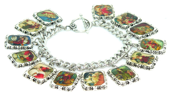 Handcrafted Christmas Art Jewelry Gift Charm Bracelet for Her Vintage Christmas Bracelet