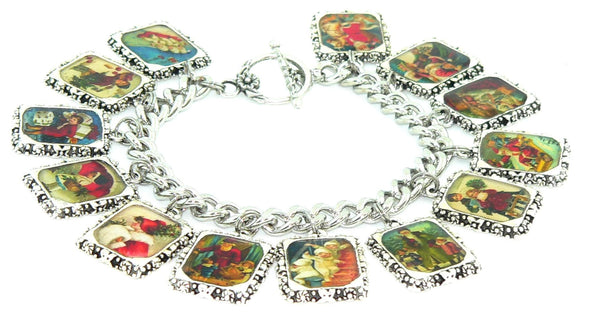 Handcrafted Christmas Art Jewelry Gift Charm Bracelet for Her Vintage Christmas Bracelet