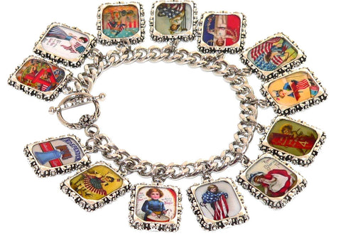 Vintage July 4th Bracelet | Patriotic Altered Art Bracelet, Patriotic Charm Bracelet, Handmade Freedom Accessory for Independence Day