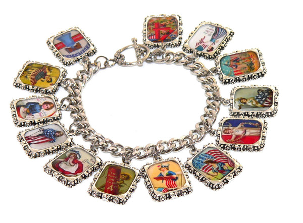 Vintage July 4th Bracelet | Patriotic Altered Art Bracelet, Patriotic Charm Bracelet, Handmade Freedom Accessory for Independence Day