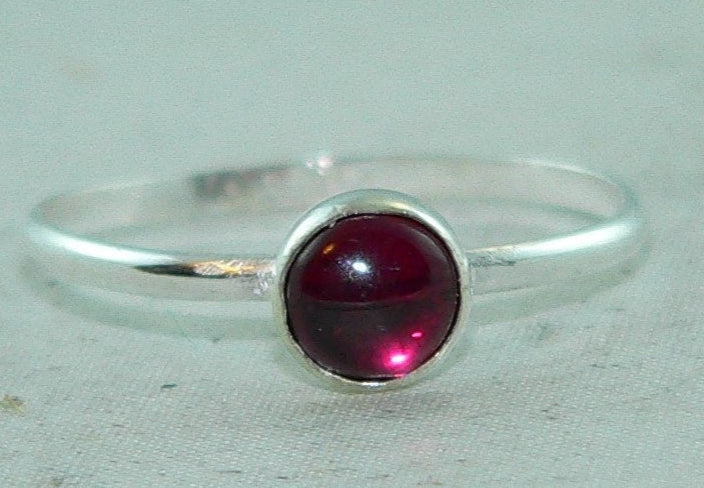 Delicate 6mm Garnet Birthstone Stacking Ring - Sterling Silver Jewelry Gift for January Birthday