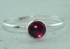 Delicate 6mm Garnet Birthstone Stacking Ring - Sterling Silver Jewelry Gift for January Birthday