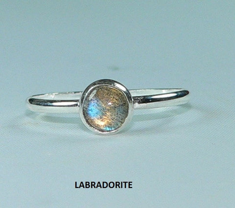 Handcrafted Blue Flash Labradorite Sterling Silver Stackable Ring - Spectrolite Gemstone Jewelry