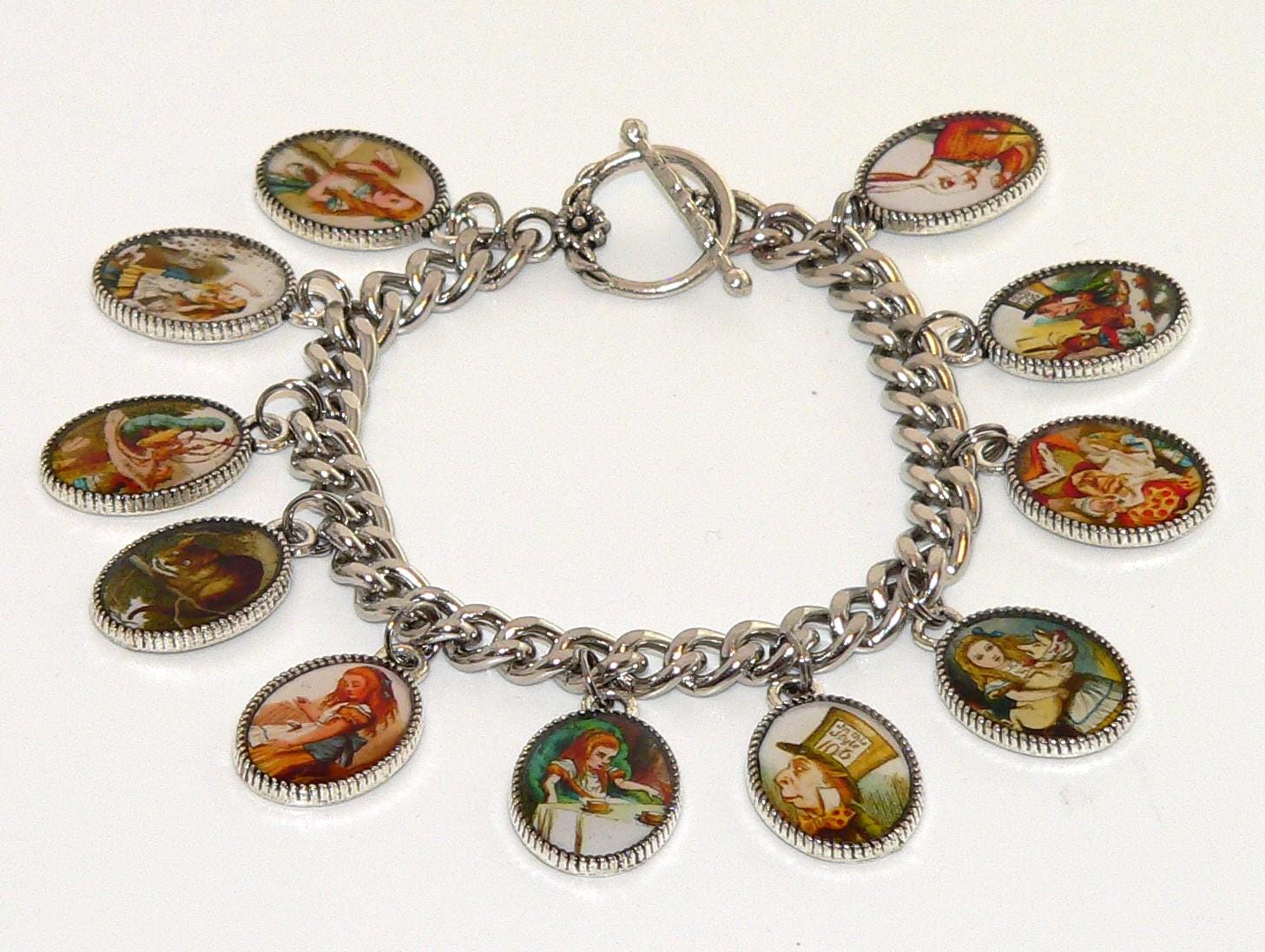 Enchanting Alice in Wonderland Charm Bracelet: Whimsical Jewelry Gift for Fans & Tea Party Enthusiasts