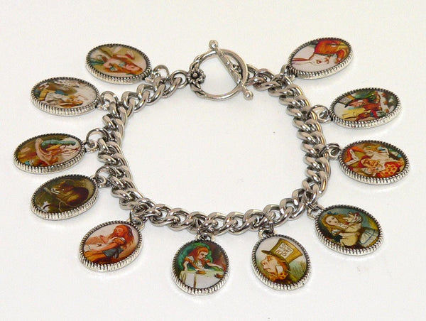 Enchanting Alice in Wonderland Charm Bracelet: Whimsical Jewelry Gift for Fans & Tea Party Enthusiasts