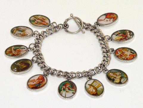 Enchanting Alice in Wonderland Charm Bracelet: Whimsical Jewelry Gift for Fans & Tea Party Enthusiasts