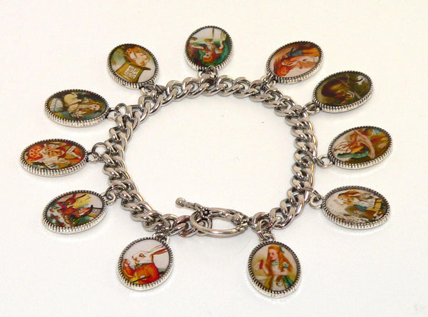 Enchanting Alice in Wonderland Charm Bracelet: Whimsical Jewelry Gift for Fans & Tea Party Enthusiasts