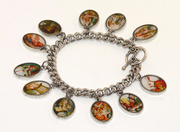 Enchanting Alice in Wonderland Charm Bracelet: Whimsical Jewelry Gift for Fans & Tea Party Enthusiasts