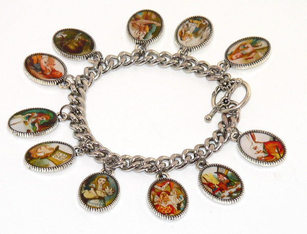 Enchanting Alice in Wonderland Charm Bracelet: Whimsical Jewelry Gift for Fans & Tea Party Enthusiasts