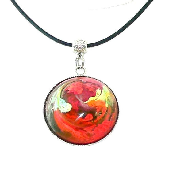 Orange Yellow Resin Petri Pendant: Feathered Boho Jewelry with Abstract Art Design