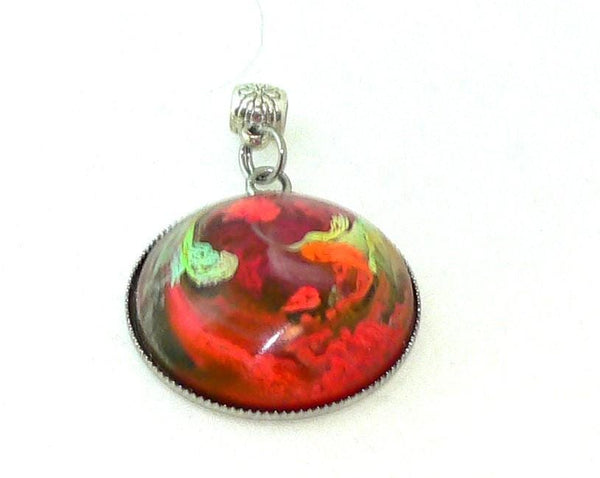 Orange Yellow Resin Petri Pendant: Feathered Boho Jewelry with Abstract Art Design