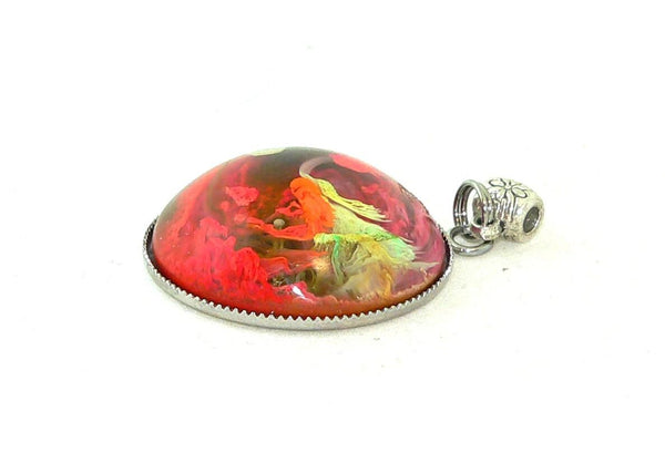 Orange Yellow Resin Petri Pendant: Feathered Boho Jewelry with Abstract Art Design