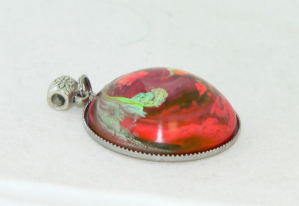 Orange Yellow Resin Petri Pendant: Feathered Boho Jewelry with Abstract Art Design