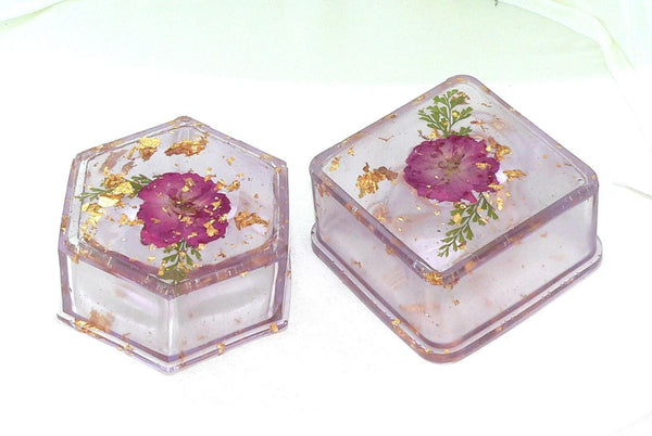 Handmade Dried Flower Trinket Box Set of Two – Rose Tinted Decorative Storage for Jewelry & Keepsakes